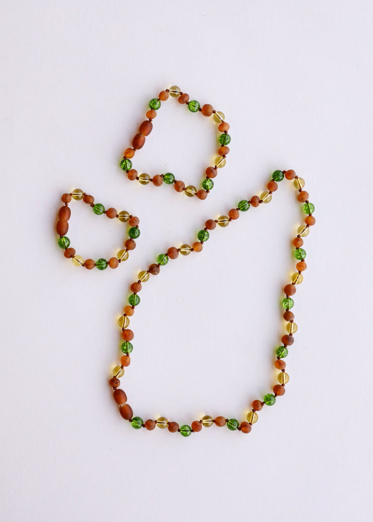 Raw Cognac Baltic Amber + Citrine + Peridot || Necklace