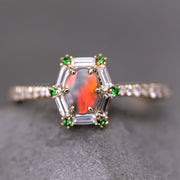The One - Black Opal, Baguette Diamond, Tsavorite Engagement Ring 18K Yellow Gold