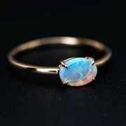 18K Yellow Gold Engagement Ring featuring an Oval Australian Solid Opal