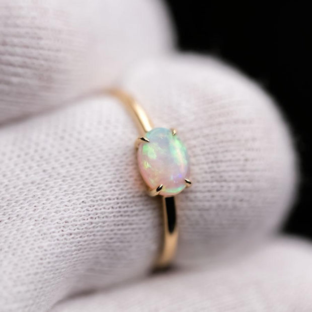 18K Yellow Gold Engagement Ring featuring an Oval Australian Solid Opal