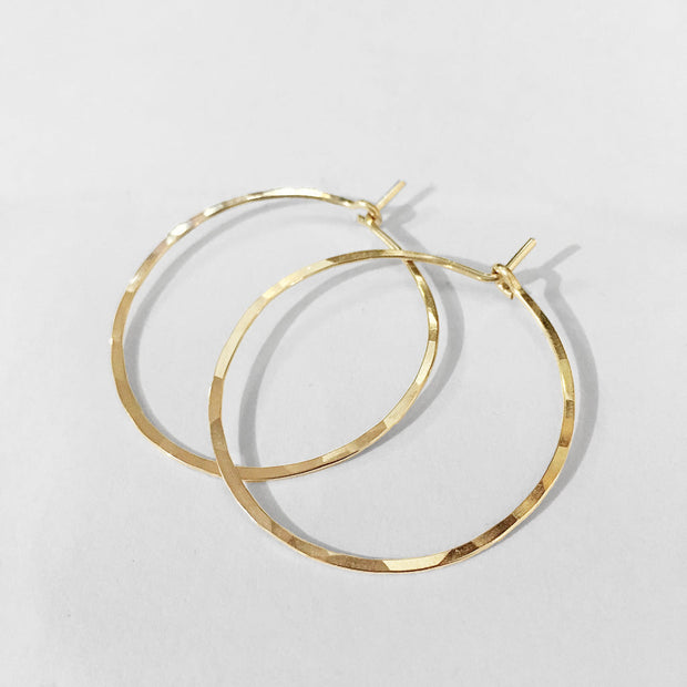 Thin Hoop Earrings in Solid 14K Gold