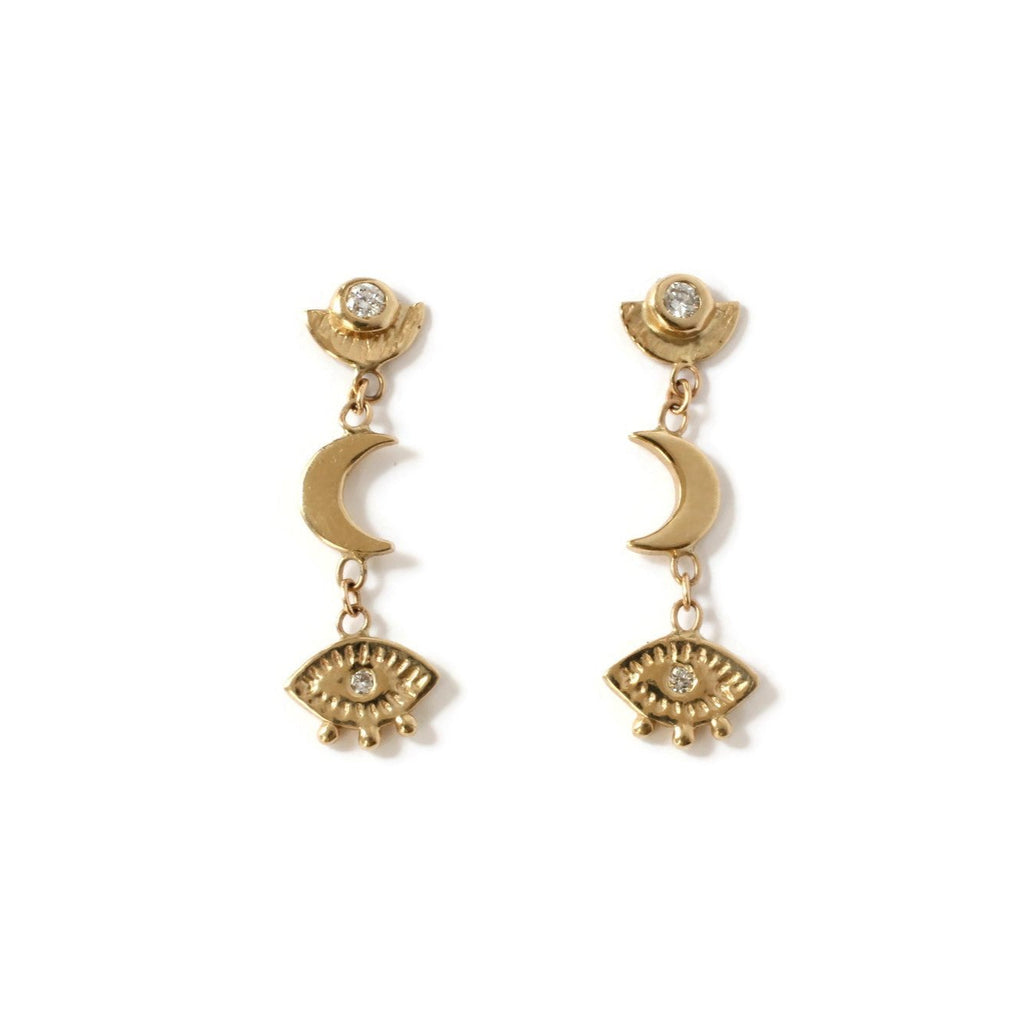 Sunshine Moon and Eye Studs -E120YG, E120RG, E120WG – Julia