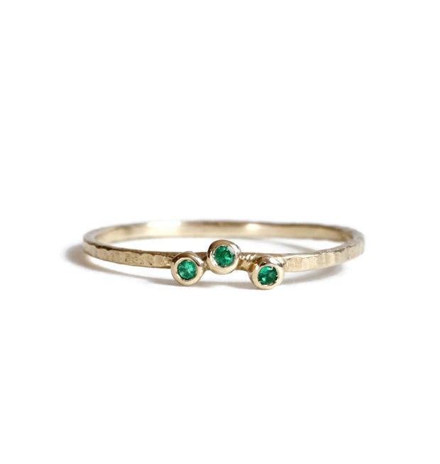 3 Emerald Hammered Ring -R027YG-E, R027RG-E