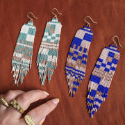 Large Checkerboard Beaded Earrings (3 Colorways)