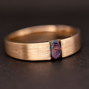 Minimalist Satin Finish Australian Black Opal Band 18K Yellow Gold