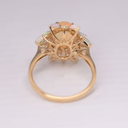 Unique Halo Design Mexican Fire Opal & Australian Opal Engagement Ring 18K Yellow Gold