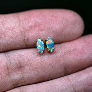 Dainty Marquise-Cut Australian Doublet Opal Stud Earrings 18K Yellow Gold