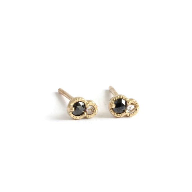 Twin Diamond Studs -Black&White -E095YGBK, E095RGBK, E095WGBK