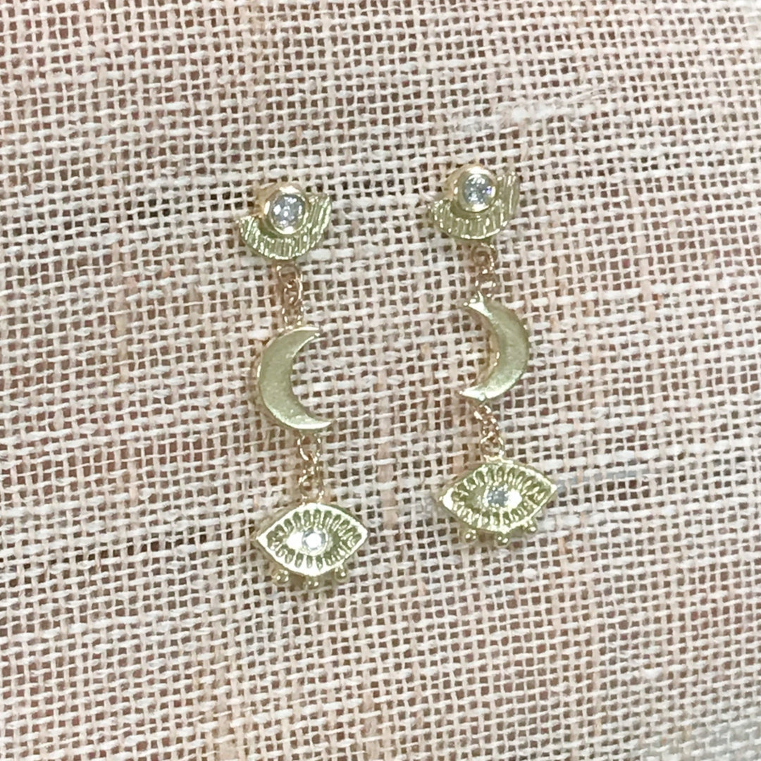 Sunshine Moon and Eye Studs -E120YG, E120RG, E120WG – Julia