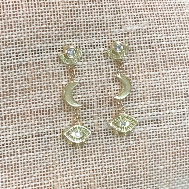 Sunshine Moon and Eye Studs -E120YG, E120RG, E120WG