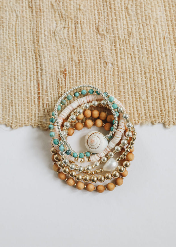 Cypress Wood : 14k Gold Filled Sun + Moon || Stretch Bracelet