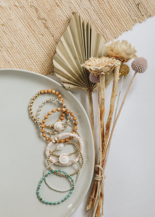 Cypress Wood : 14k Gold Filled Sun + Moon || Stretch Bracelet