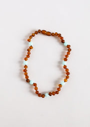 Raw Cognac Baltic Amber + Amazonite Halo || Kids Set