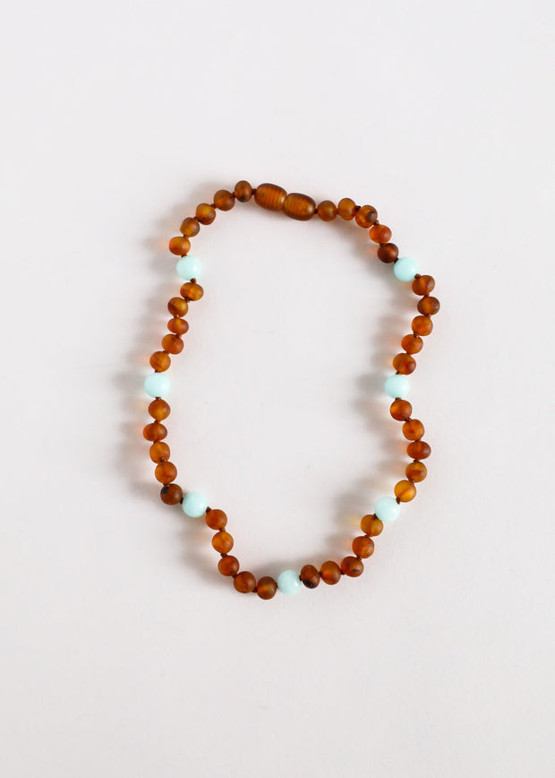 Raw Cognac Baltic Amber + Amazonite Halo || Kids Set