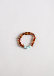 Raw Cognac Baltic Amber + Amazonite Halo || Kids Set