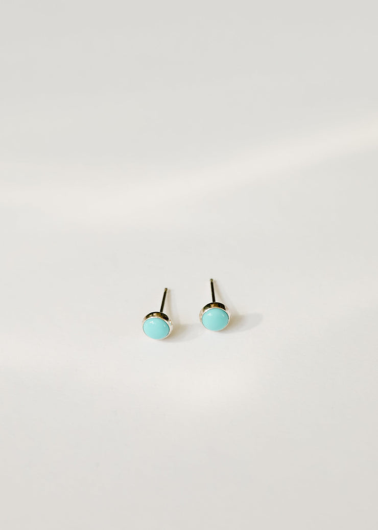 Sterling Silver + Kingman Turquoise Stud Earrings || Classic ||