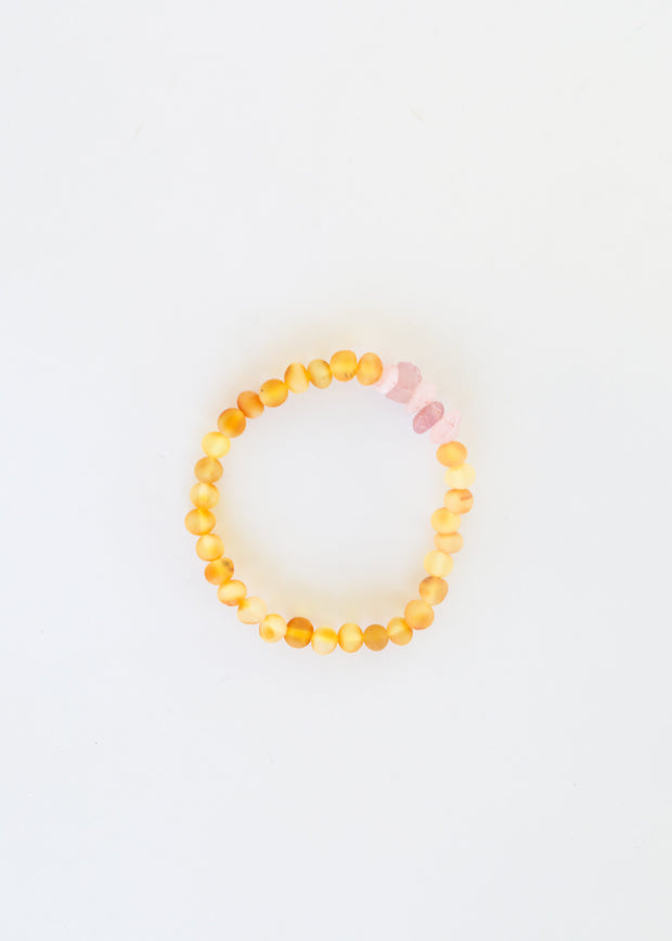 Natural Turquoise + Ombre + Raw Amber with Rose Quartz || Adult Bracelet Set