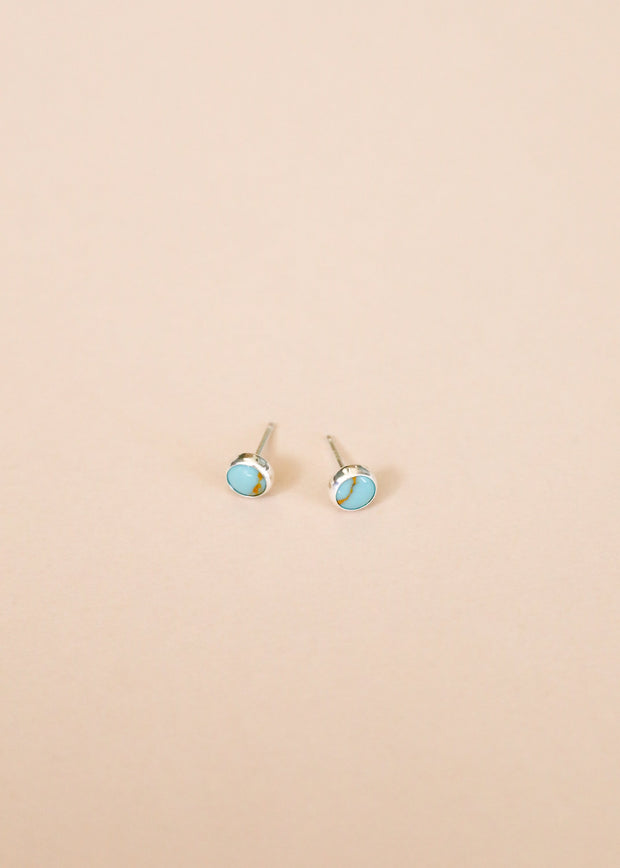 Sterling Silver + Kingman Turquoise Stud Earrings || Classic ||