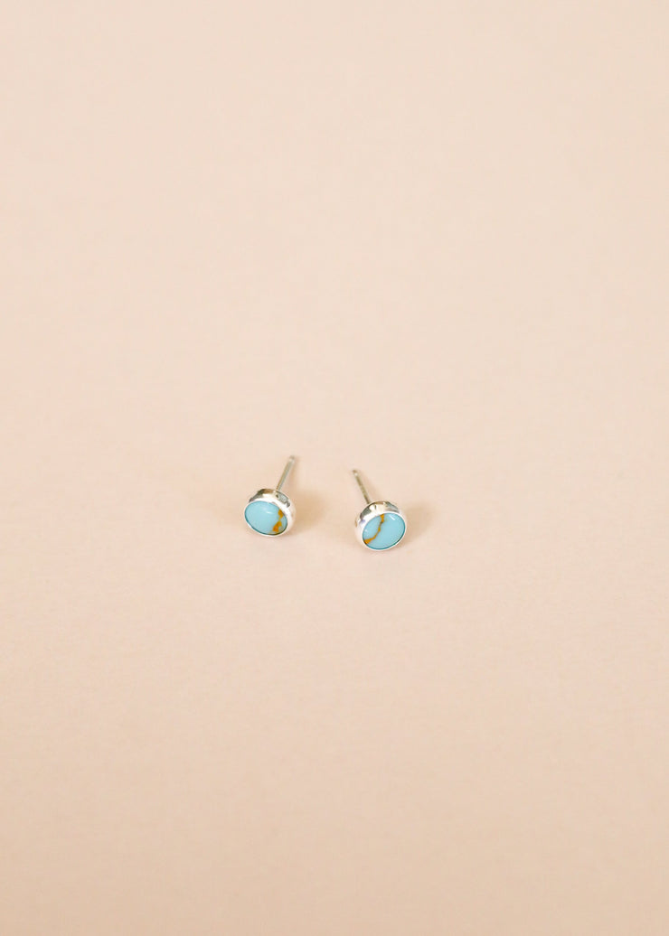 Sterling Silver + Kingman Turquoise Stud Earrings || Classic ||