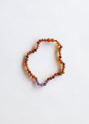 Polished Cognac Baltic Amber + Amethyst || Necklace