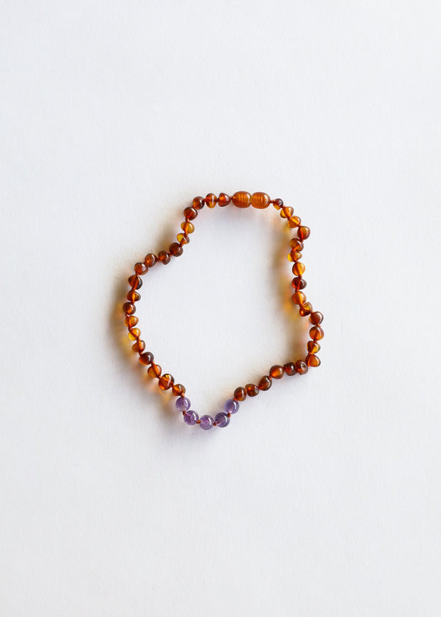 Polished Cognac Baltic Amber + Amethyst || Necklace