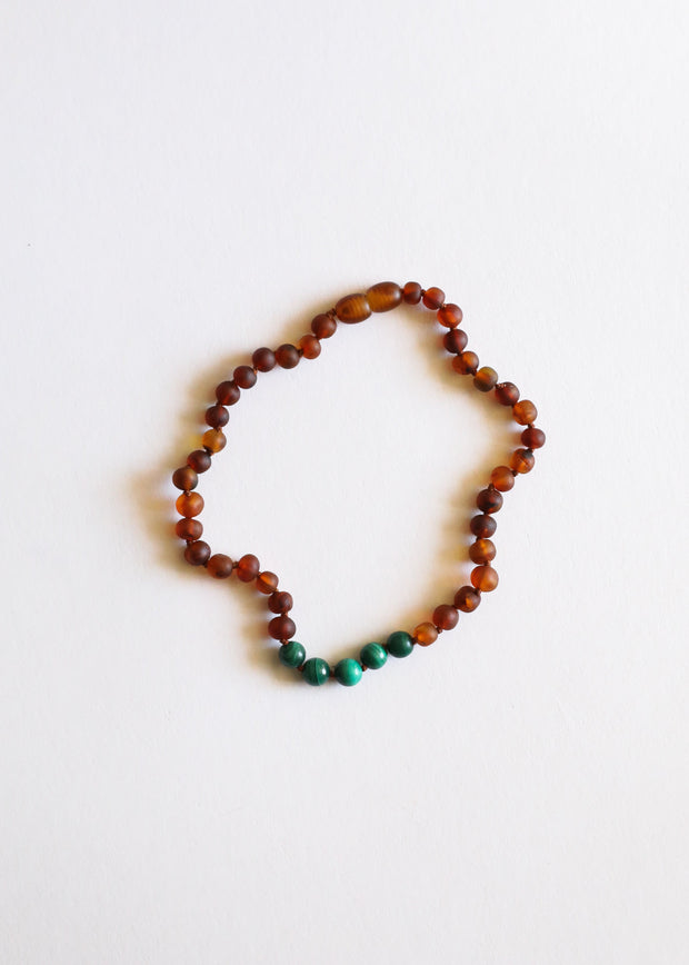 Raw Cognac Baltic Amber + Malachite || Necklace Set