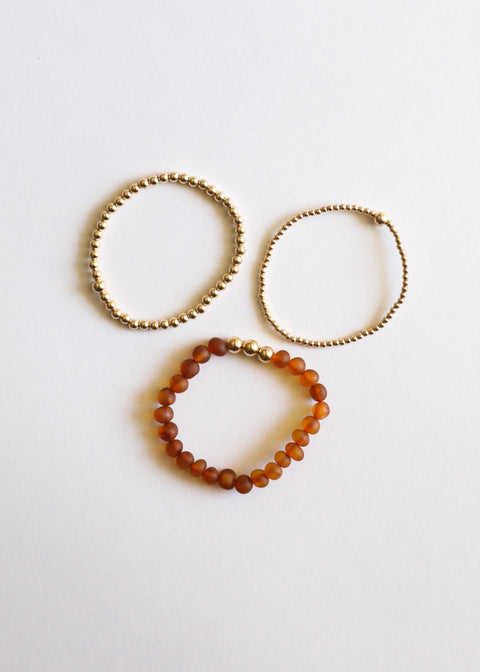 Raw Cognac Baltic Amber + Gold Bracelet Set