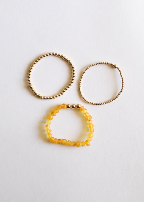 Raw Honey Baltic Amber + Gold Bracelet Set