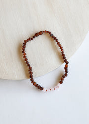 Raw Cognac Baltic Amber + Rose Quartz || Necklace Set