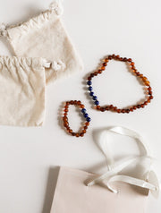 Raw Cognac Baltic Amber + Lapis || Kids Bracelet + Necklace Set ||