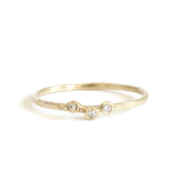 3 White Diamond Hammered Ring -R027YGW, R027RGW