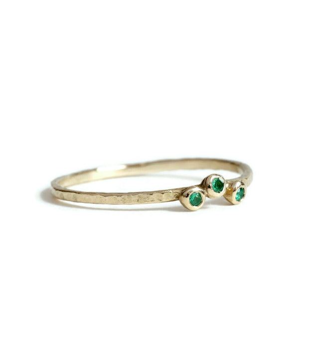 3 Emerald Hammered Ring -R027YG-E, R027RG-E