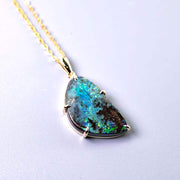 9.08ct Australian Boulder Opal Pendant Necklace 14K Yellow Gold