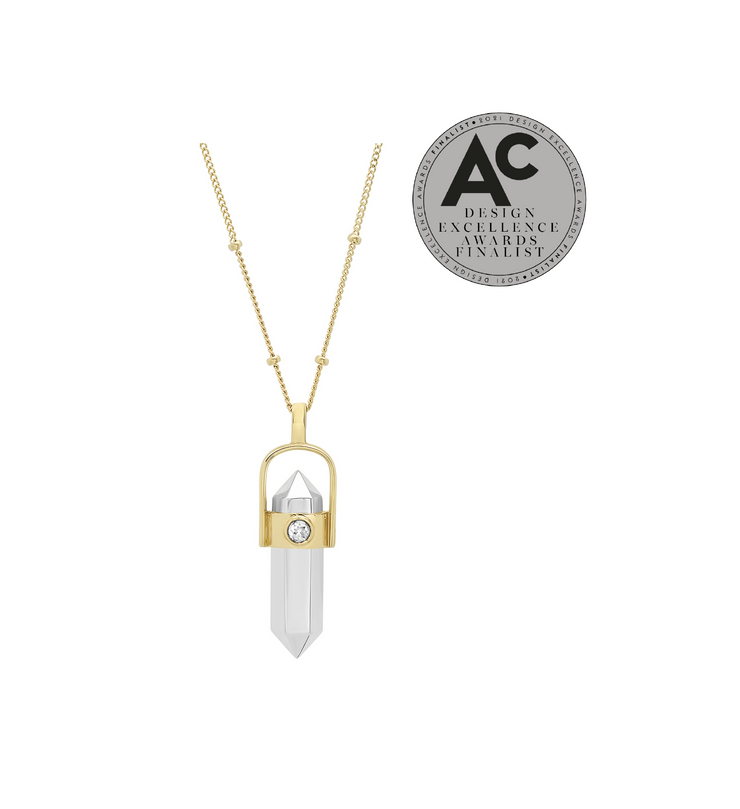 14K Gold and Sterling Vertical "Crystallized" Metal pendant with Natural Rose Cut Diamond