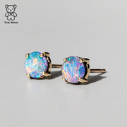 Australian Doublet Opal Round Stud Earrings 14K Yellow Gold