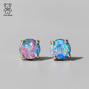 Australian Doublet Opal Round Stud Earrings 14K Yellow Gold