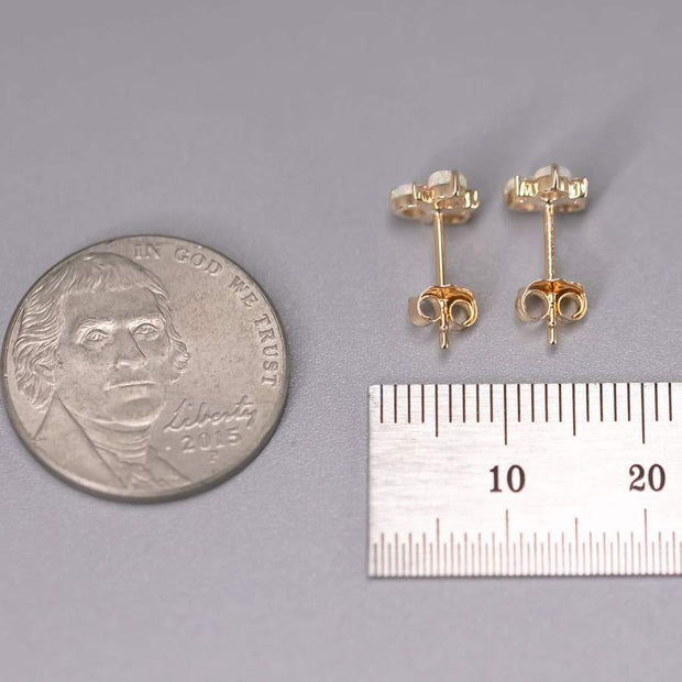 14K Yellow Gold Australian Solid Opal Diamond Trio Stud Earrings