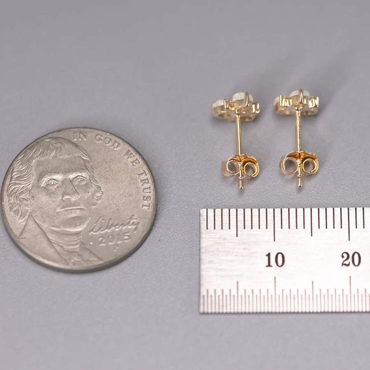 14K Yellow Gold Australian Solid Opal Diamond Trio Stud Earrings
