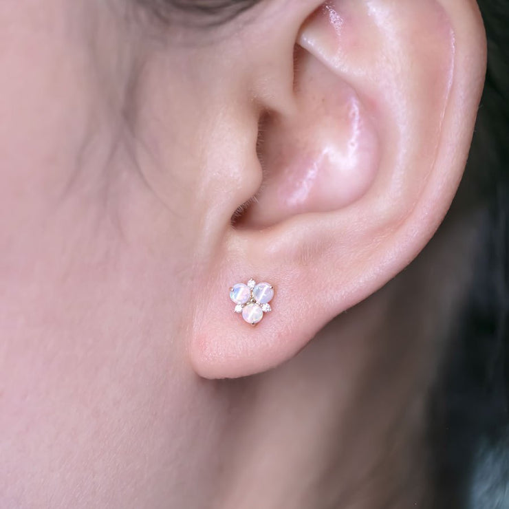 14K Yellow Gold Australian Solid Opal Diamond Trio Stud Earrings