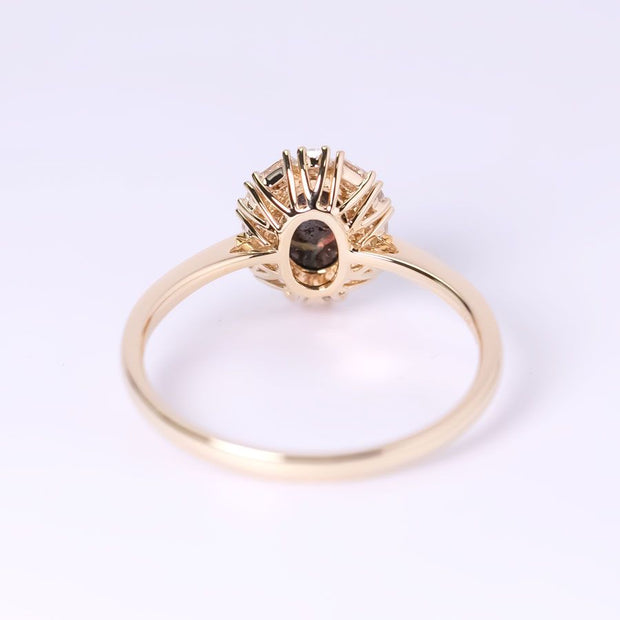 Baguette Halo Diamond Boulder Opal Engagement Ring 18K Yellow Gold