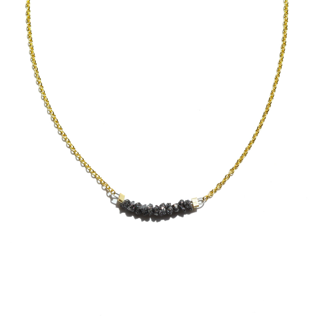 Black Diamond Necklace/Rough Black Diamond Necklace/Black Diamond Row Necklace/Dainty Black Diamond factory Bar Necklace/April Birthstone