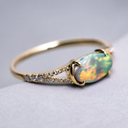 Black Opal Split Shank Engagement Ring with Pave Setting 18K Yellow Gold
