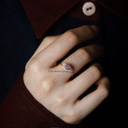 Black Opal and Diamond Halo Engagement Ring 18K Yellow Gold