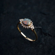 Black Opal and Diamond Halo Engagement Ring 18K Yellow Gold