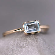 Natural Blue Topaz Wedding Band 14K Yellow Gold Ring
