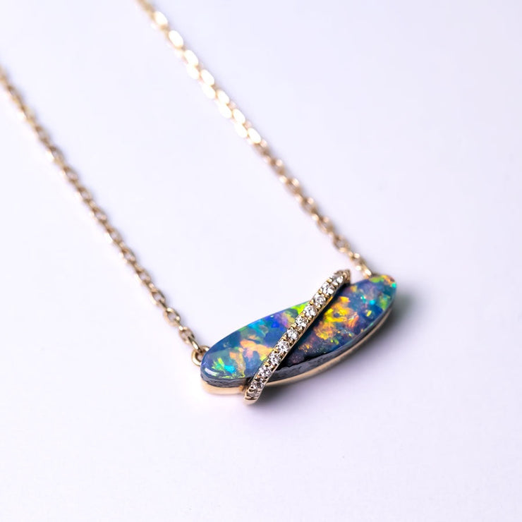 One-of-a-Kind Australian Boulder Opal & Diamond Necklace 18K Yellow Gold