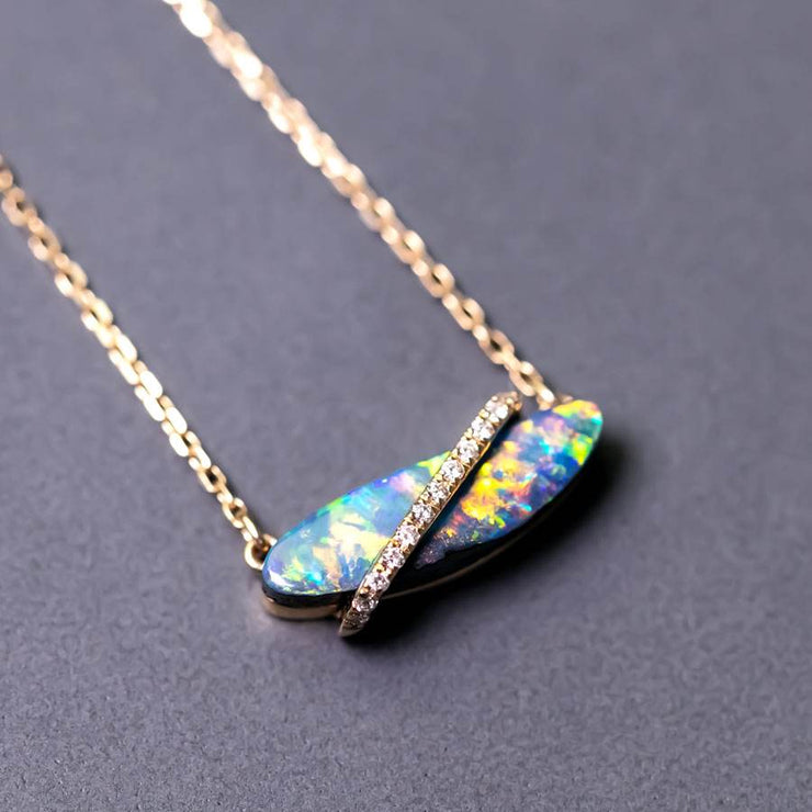 One-of-a-Kind Australian Boulder Opal & Diamond Necklace 18K Yellow Gold