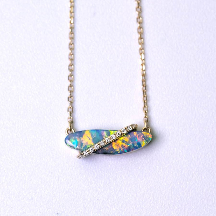 One-of-a-Kind Australian Boulder Opal & Diamond Necklace 18K Yellow Gold
