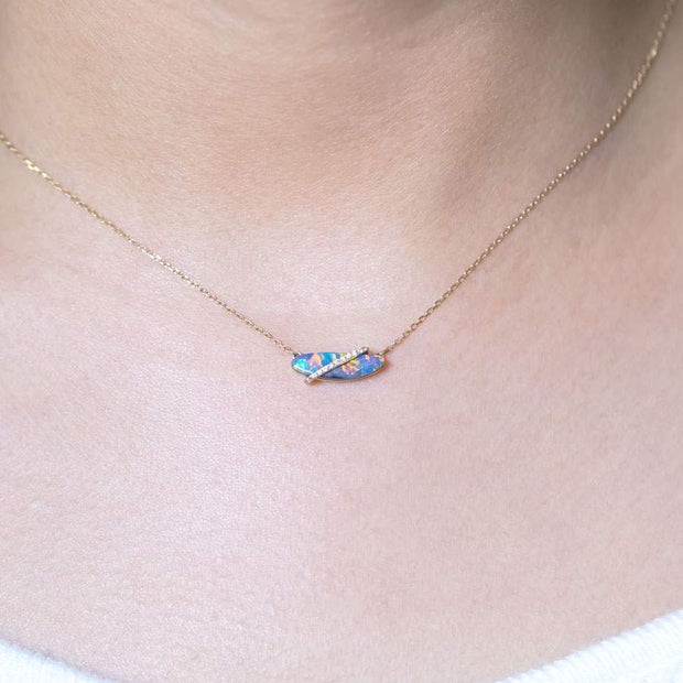 One-of-a-Kind Australian Boulder Opal & Diamond Necklace 18K Yellow Gold