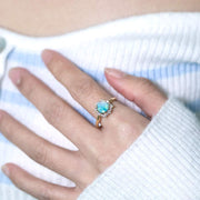 Bright Boulder Opal Halo Diamond Engagement Ring 18K Yellow Gold